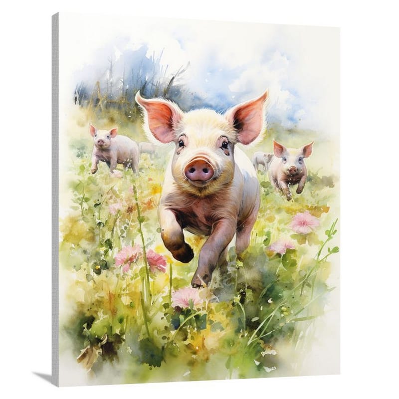 Piglet's Floral Escape - Canvas Print