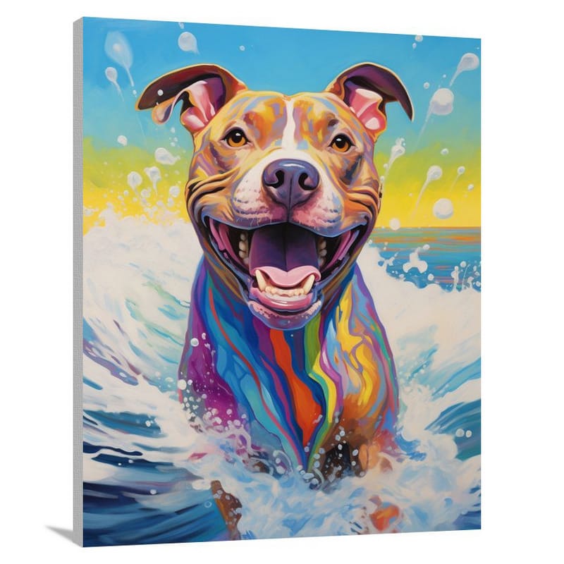 Pit Bull's Playful Splash - Canvas Print