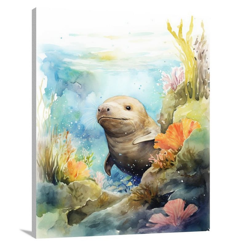 Platypus's Aquatic Symphony - Watercolor - Canvas Print