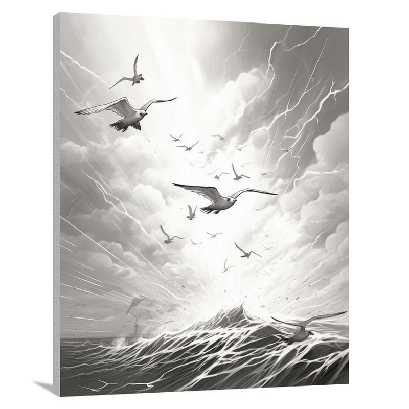 Plover's Flight - Black And White - Canvas Print