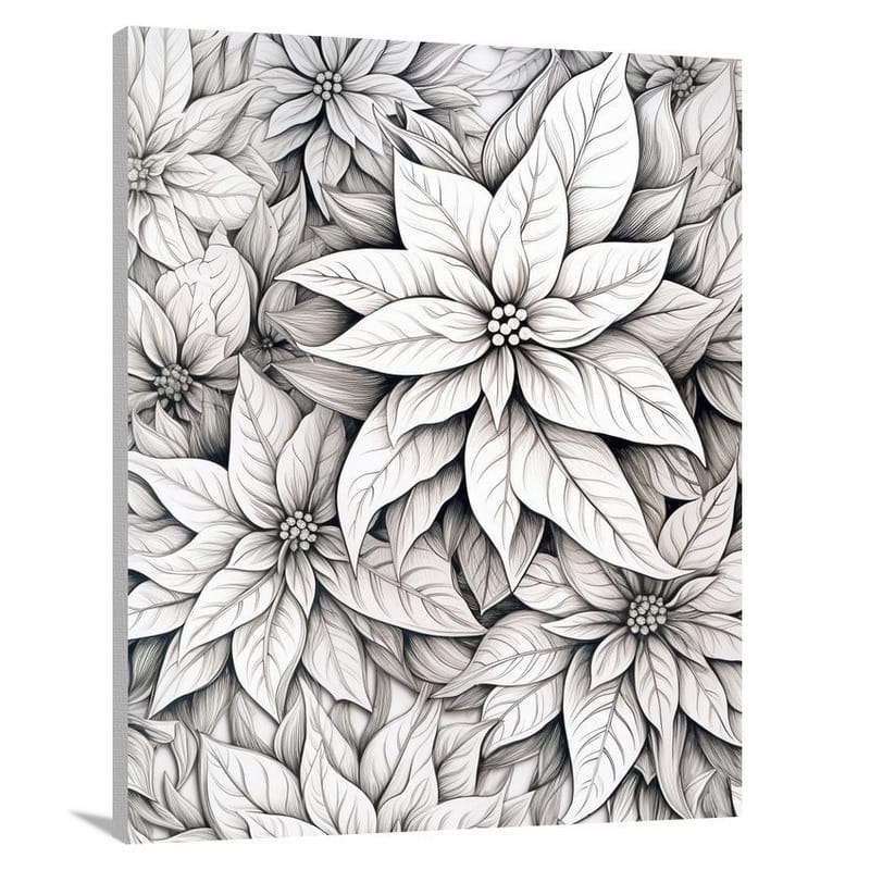 Poinsettia's Monochrome Symphony - Canvas Print