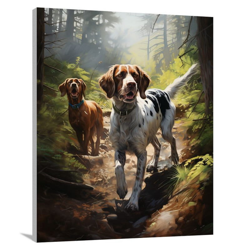 Pointer & Setter, Dogs: Shadows in the Woods. - Canvas Print