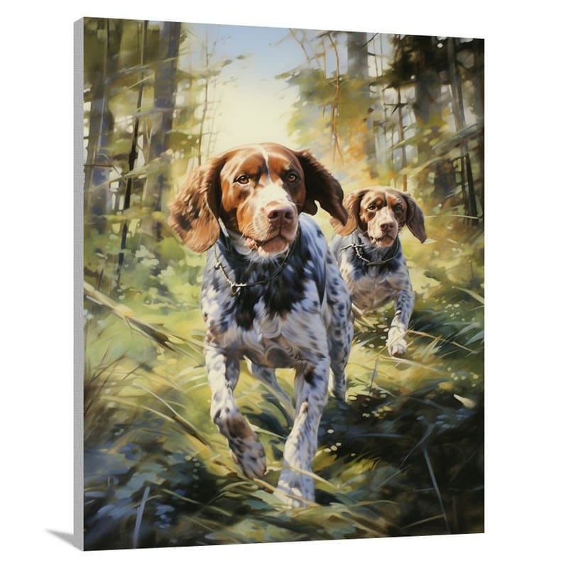 Pointer & Setter: Forest Chase - Canvas Print