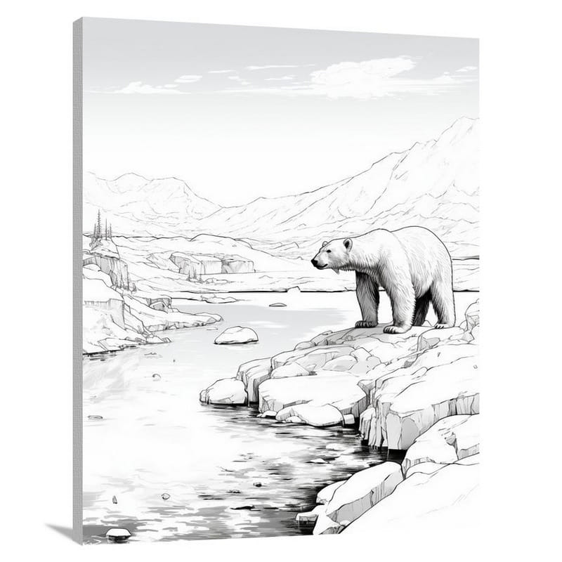 Polar Bear's Journey - Black And White - Canvas Print