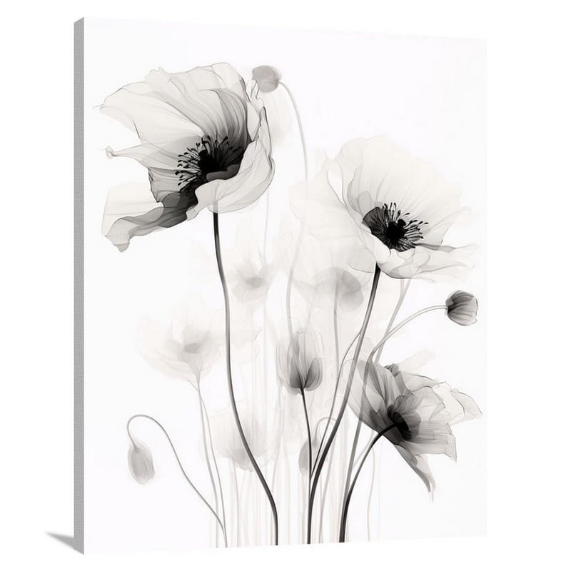 Poppy Whispers - Black And White - Canvas Print