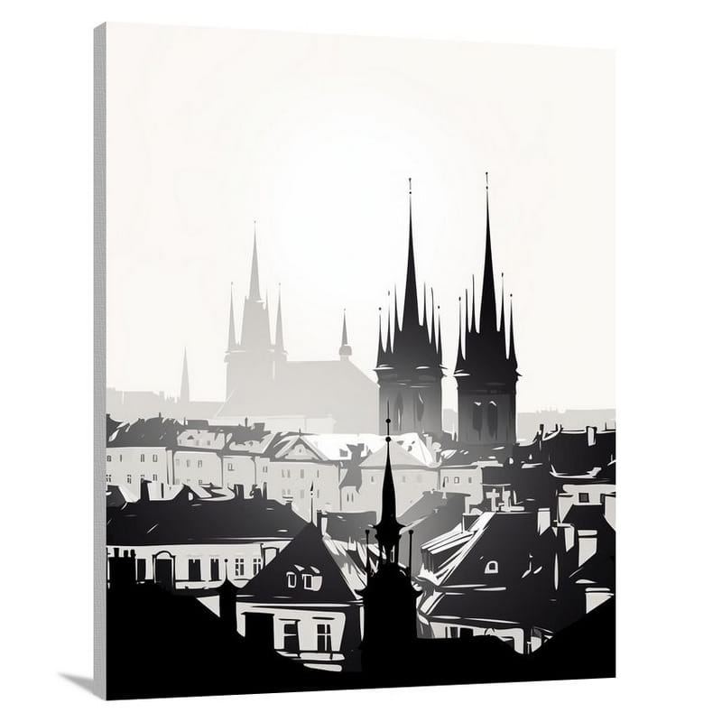 Prague's Gothic Symphony - Black And White - Canvas Print