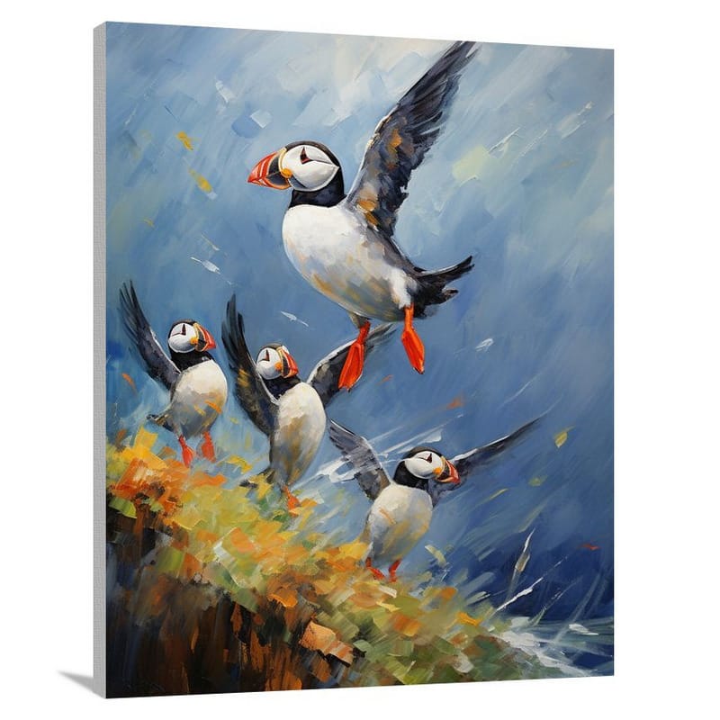 Puffin's Flight - Impressionist - Canvas Print