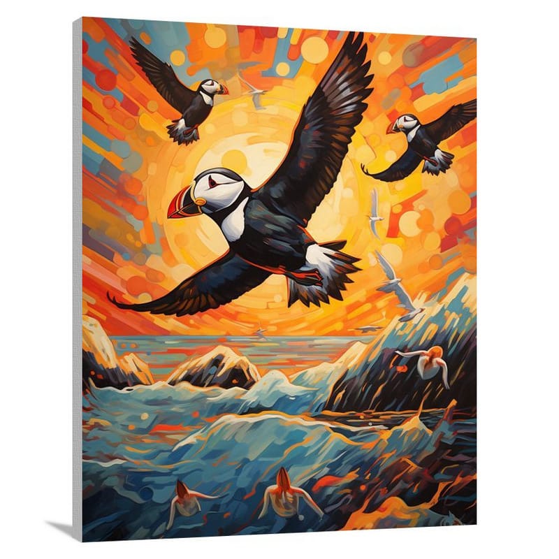 Puffin's Flight - Pop Art - Canvas Print