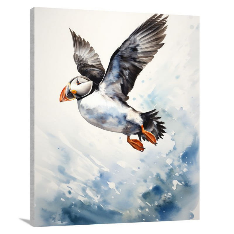 Puffin's Flight - Watercolor - Canvas Print