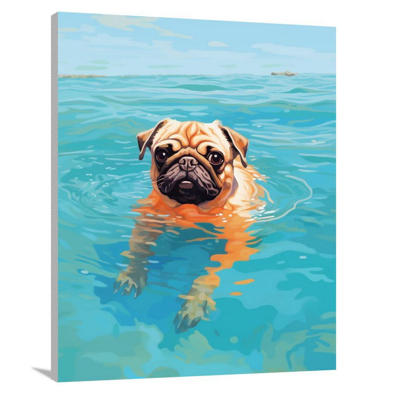 Pug's Playful Dive - Minimalist - Canvas Print