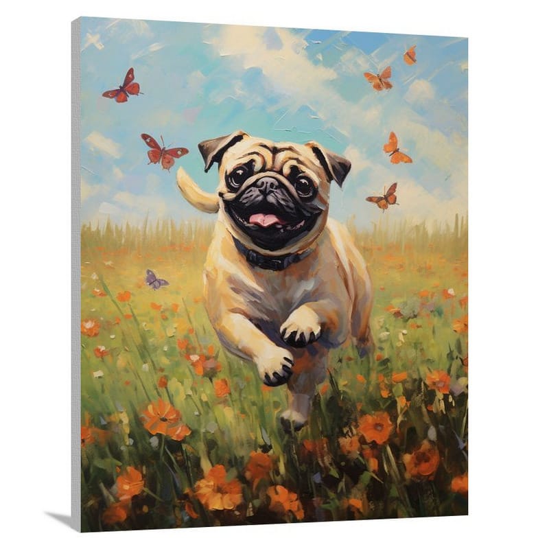 Pug's Playful Pursuit - Canvas Print