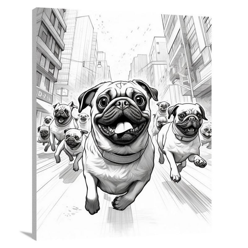 Pug's Urban Pursuit - Canvas Print
