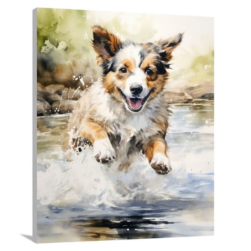 Puppy's Playful Dive - Canvas Print