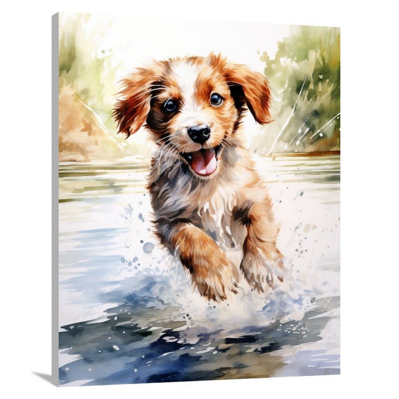 Puppy's Playful Splash - Canvas Print