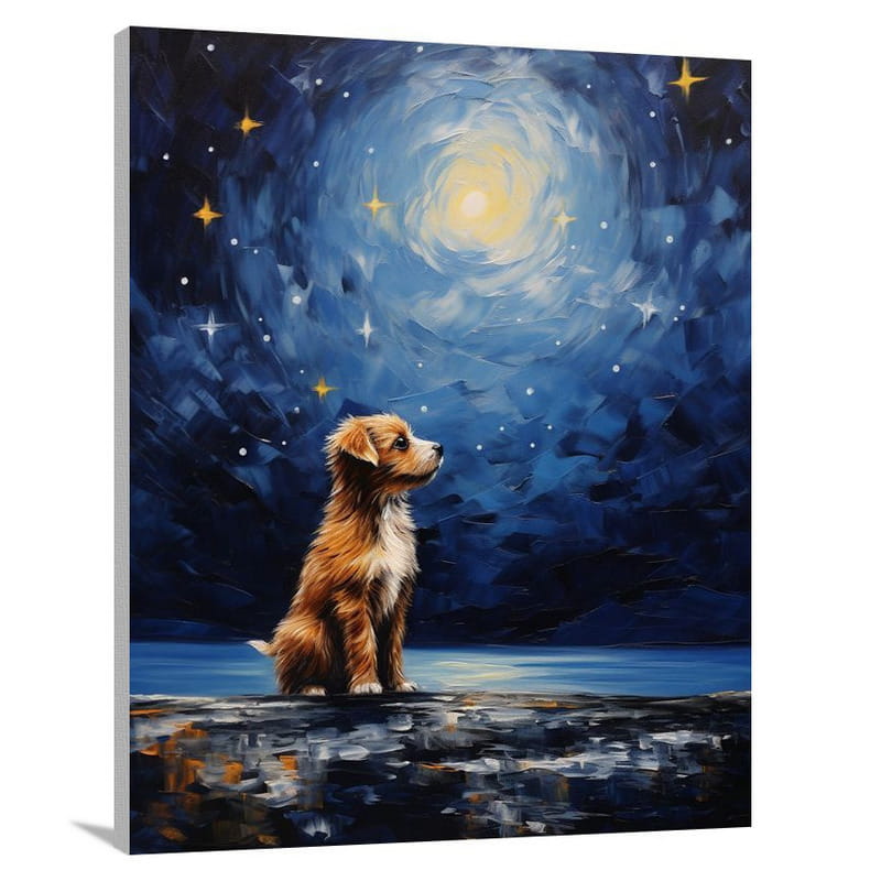 Puppy's Starry Vigil - Animals - Canvas Print
