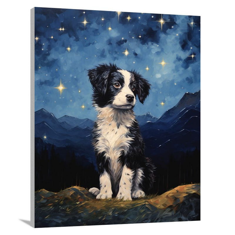 Puppy's Starry Vigil - Canvas Print