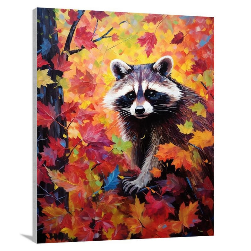Raccoon's Autumn Exploration - Canvas Print