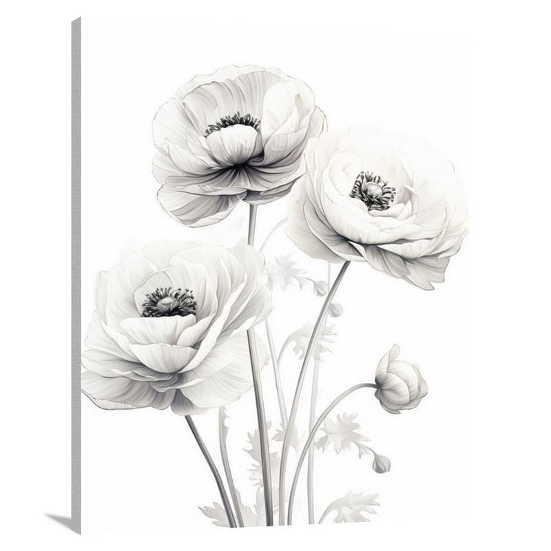 Radiant Ranunculus - Black And White - Canvas Print