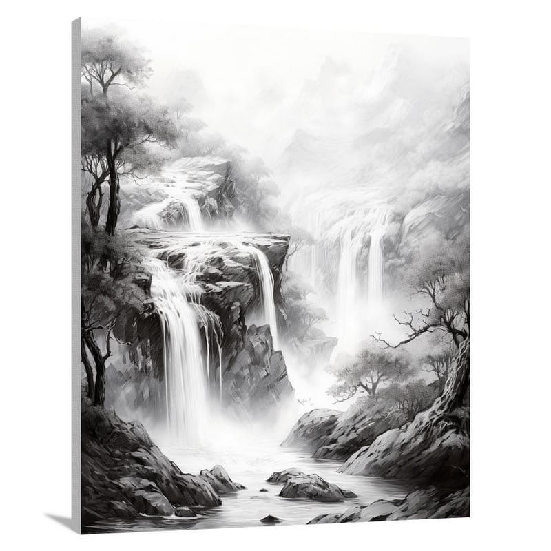 Rainfall Symphony - Black And White - Canvas Print