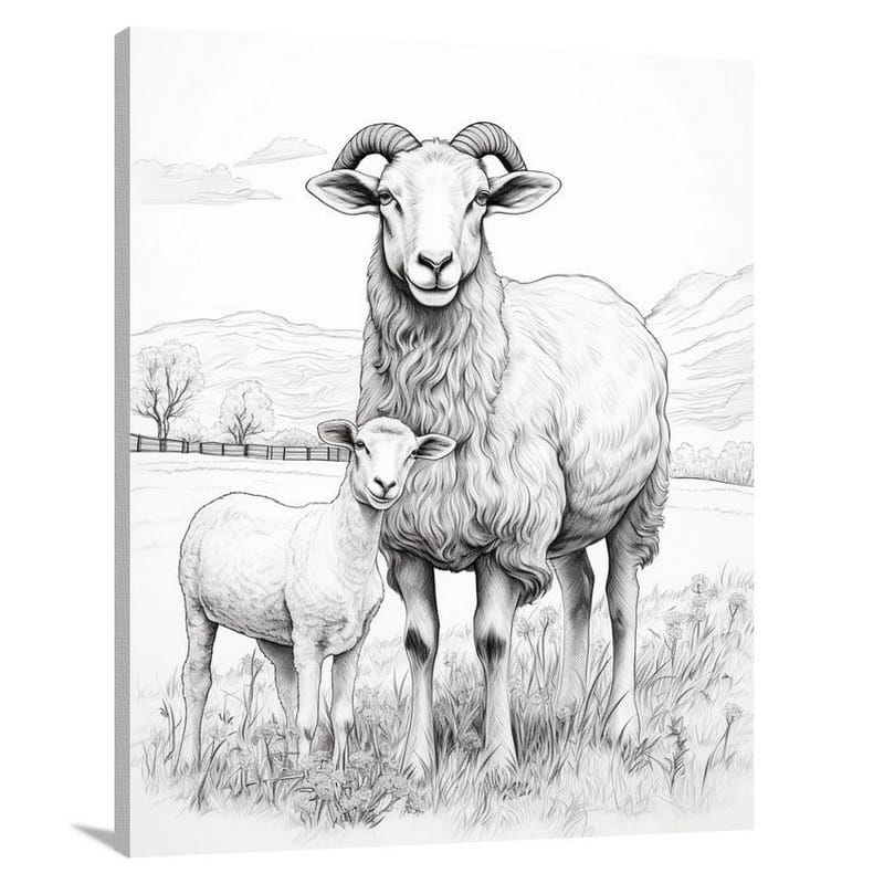 Ram's Playful Encounter - Black And White - Canvas Print