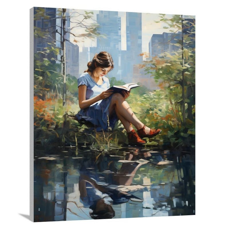 Reading by the Stream - Canvas Print