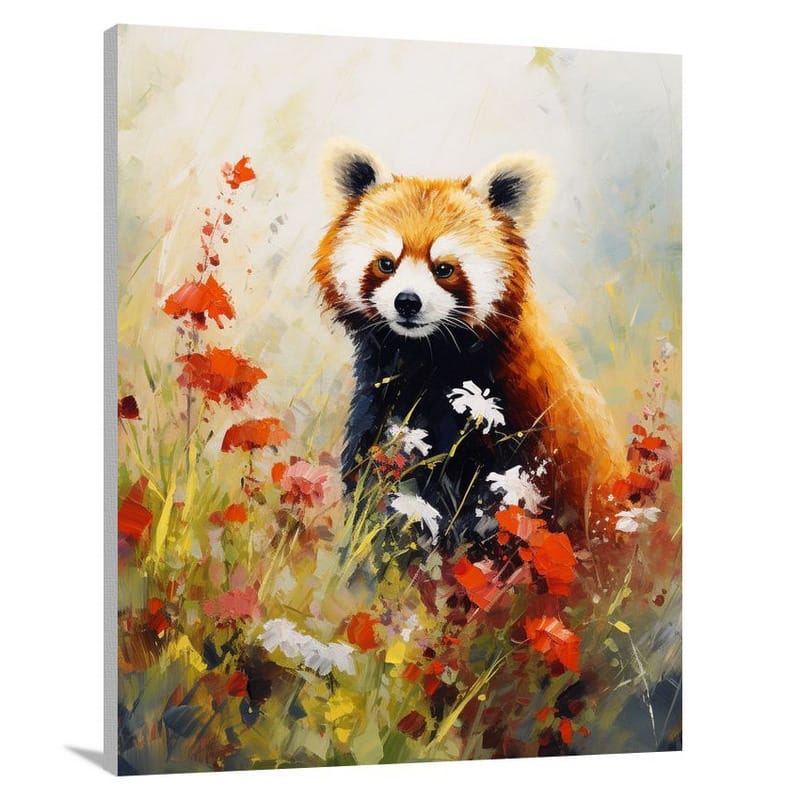 Red Panda's Wildflower Haven - Canvas Print