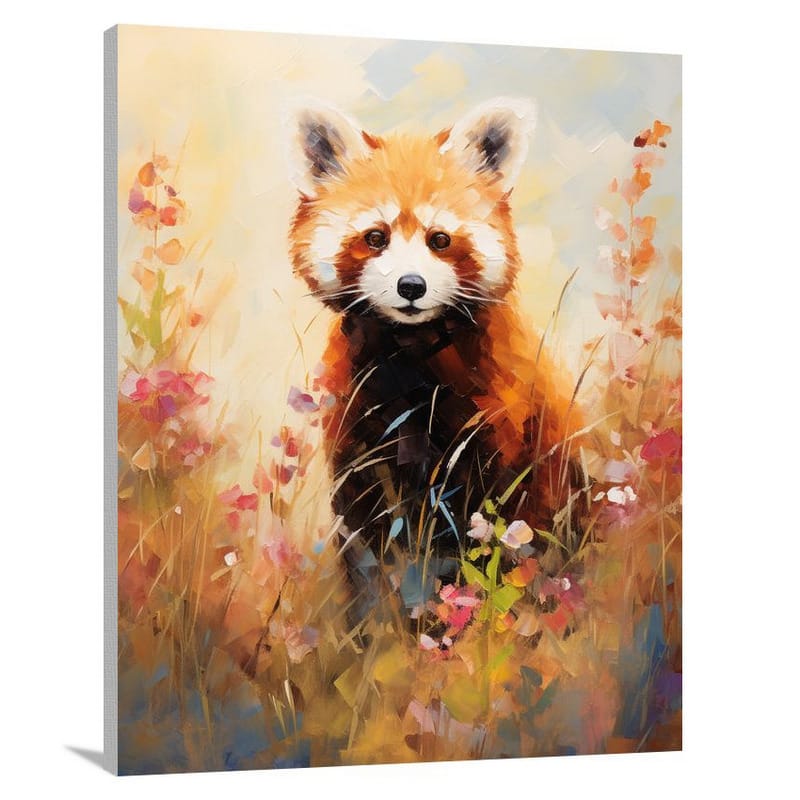 Red Panda's Wildflower Haven - Minimalist - Canvas Print