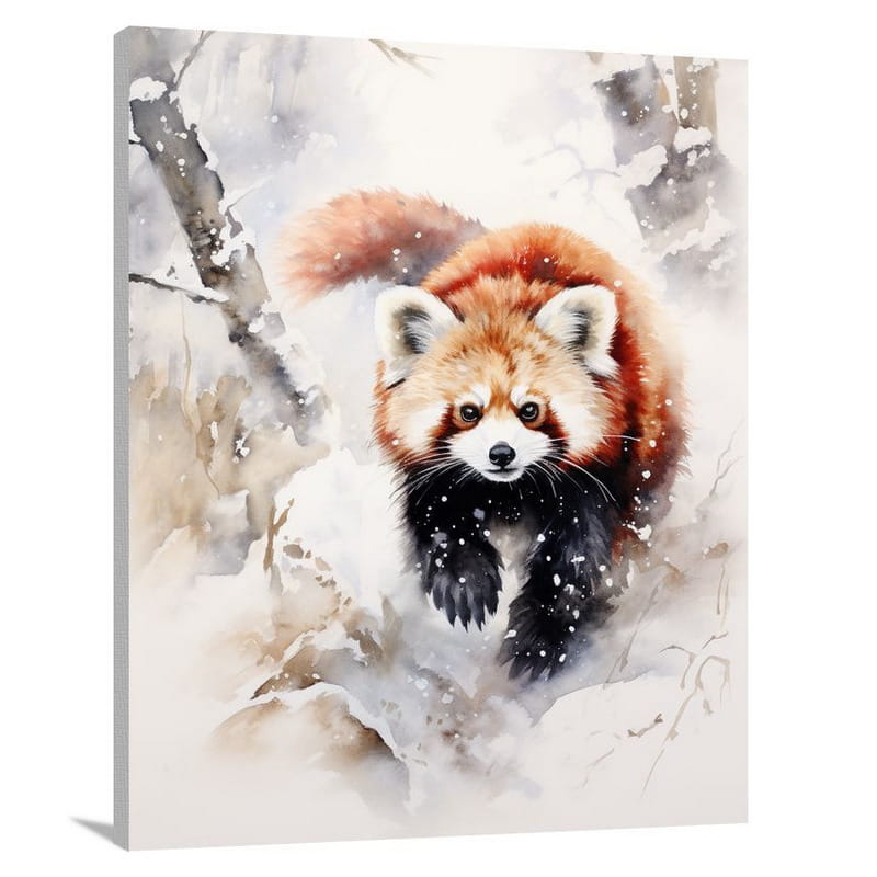 Red Panda's Winter Wonderland - Watercolor - Canvas Print