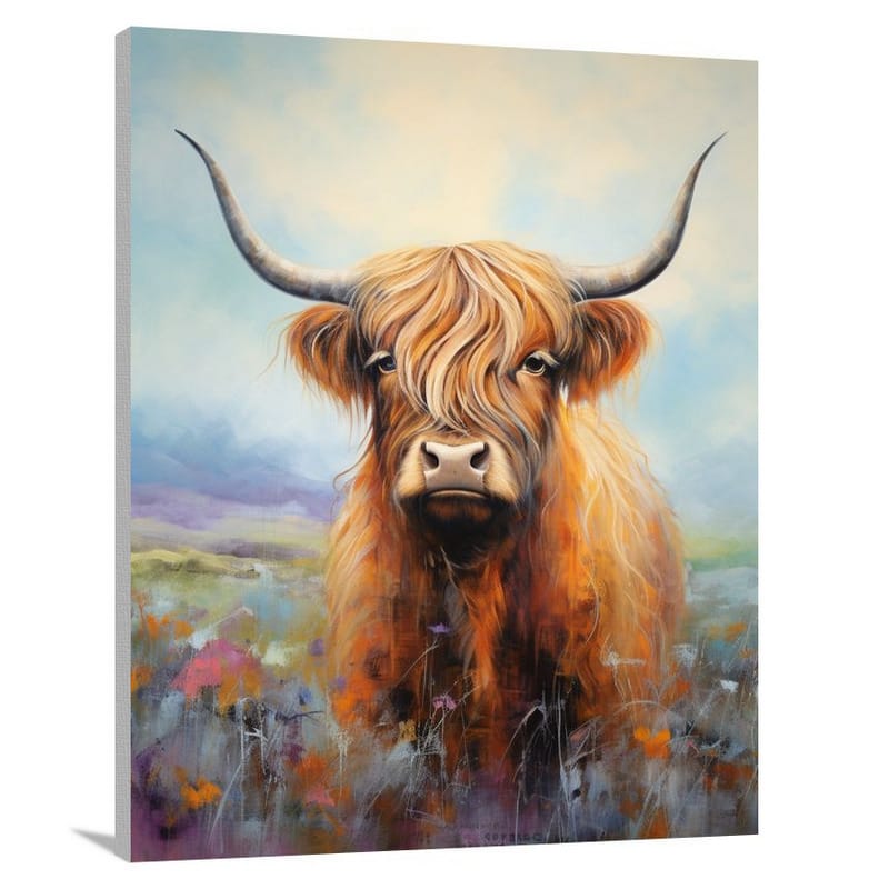 Regal Harmony: Highland Cow and Farm Animals - Canvas Print