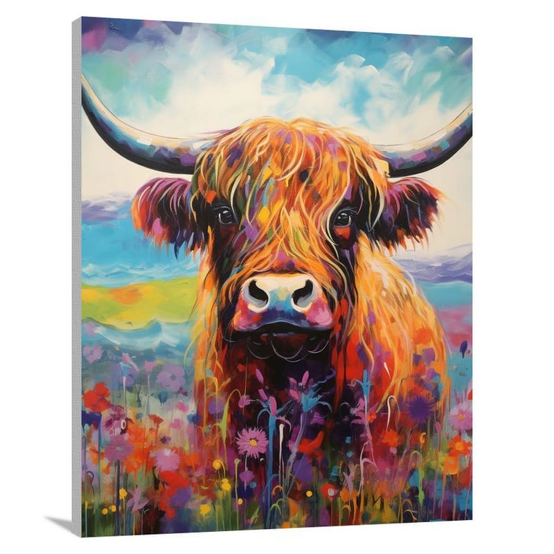 Regal Harmony: Highland Cow in Bloom - Canvas Print