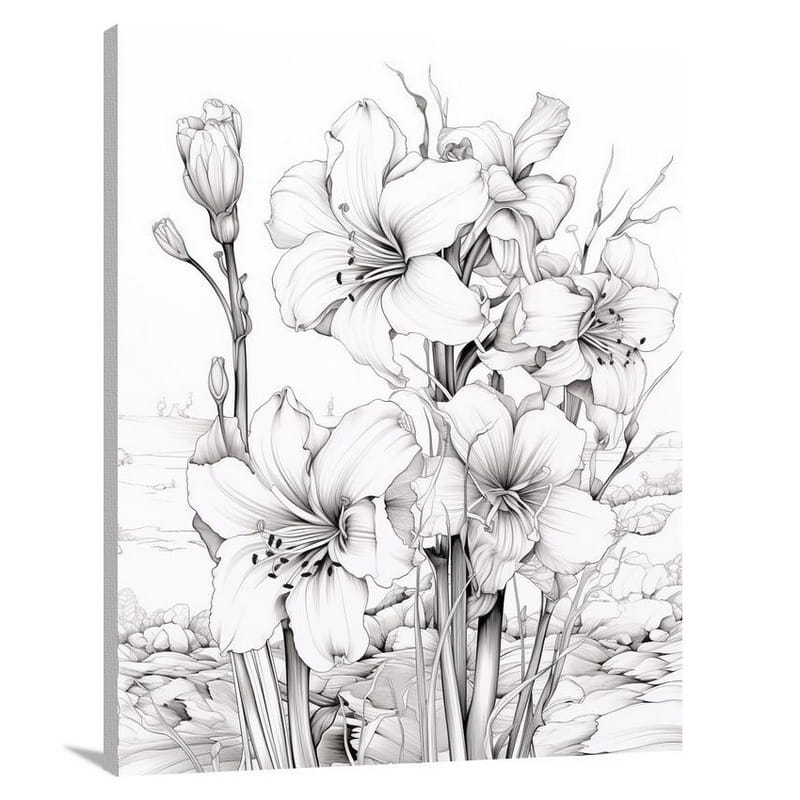 Resilient Amaryllis - Black And White - Canvas Print