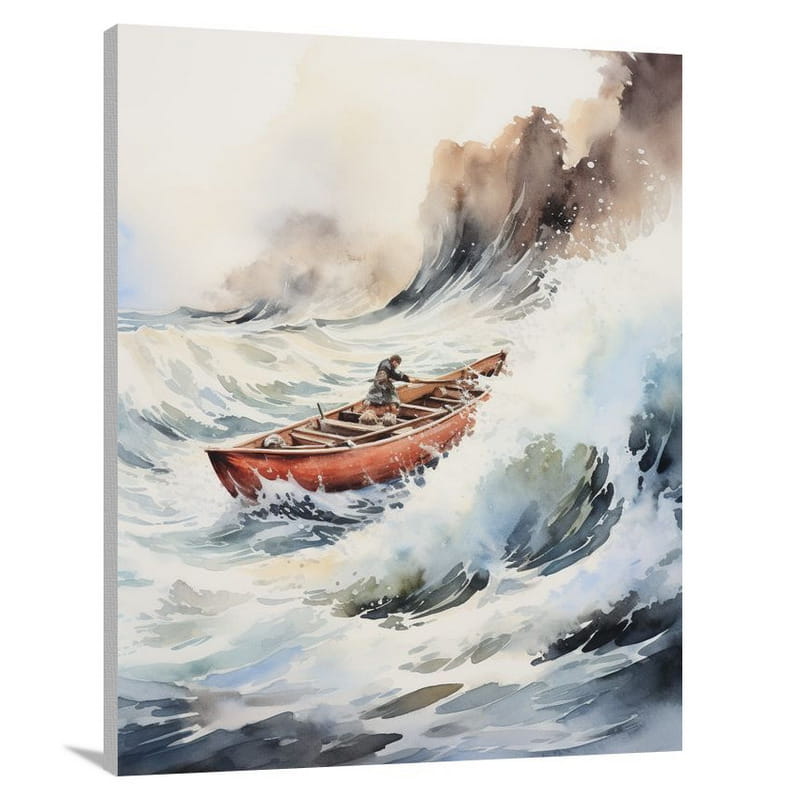 Resilient Canoe: Battling the Waves - Canvas Print