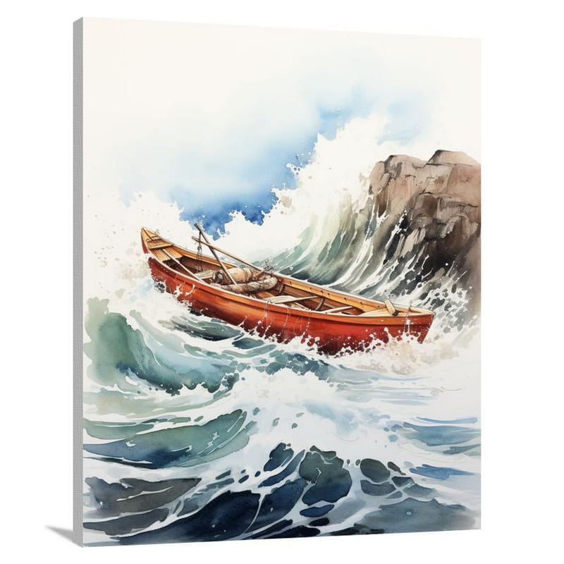 Resilient Canoe: Battling the Waves - Watercolor - Canvas Print