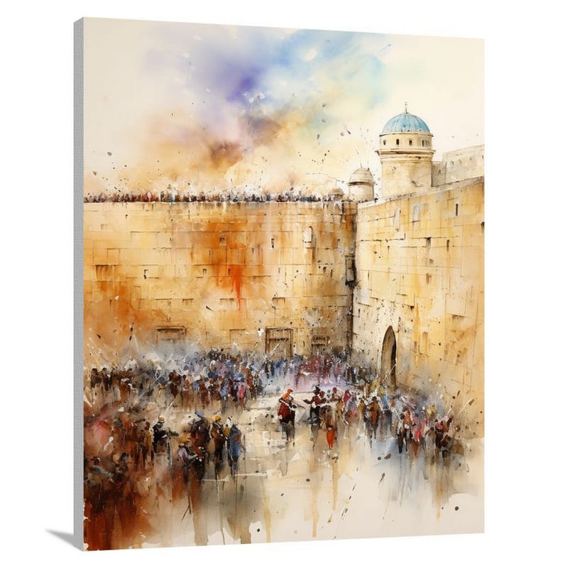 Resilient Faith: Judaism's Wailing Wall - Watercolor - Canvas Print