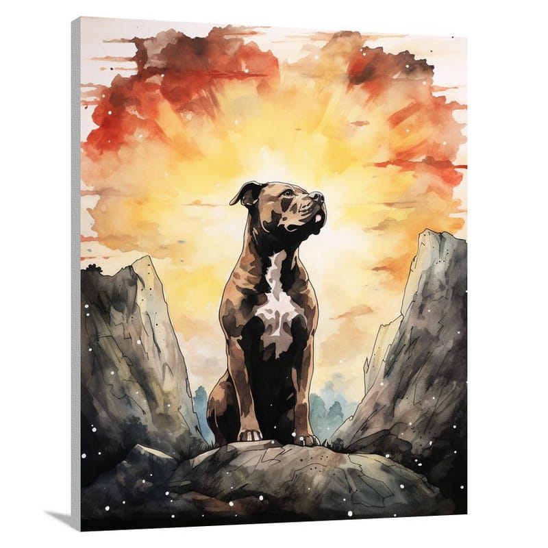 Resilient Guardian: Pit Bull's Bond - Watercolor - Canvas Print