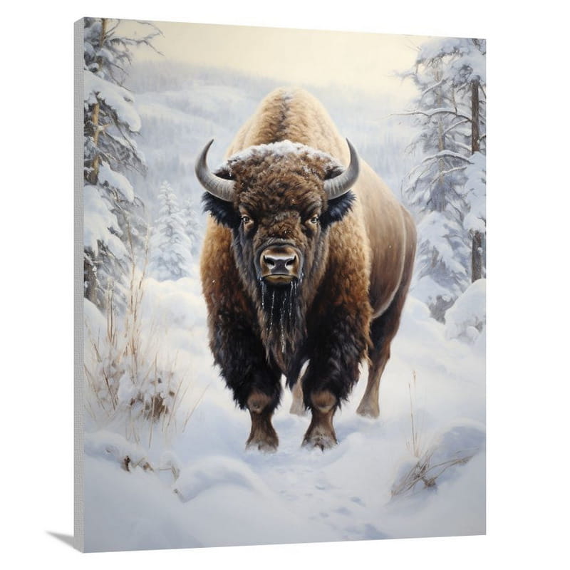 Resilient Majesty: Buffalo in Snow - Canvas Print