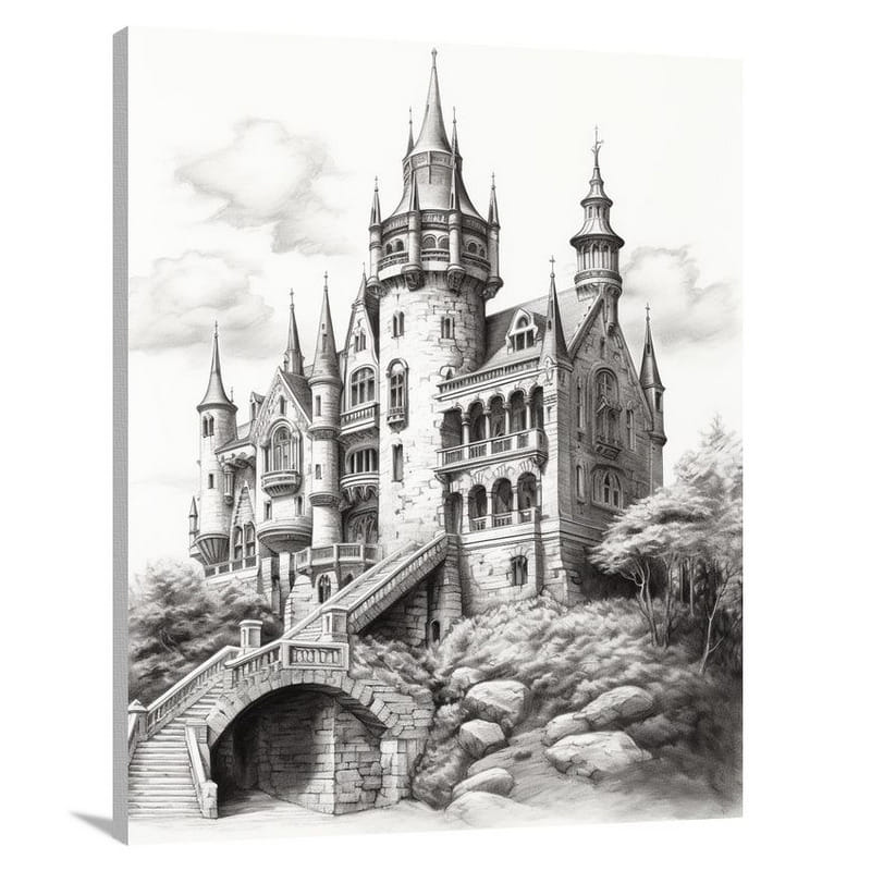 Resilient Majesty: Castle & Palace - Black And White - Canvas Print