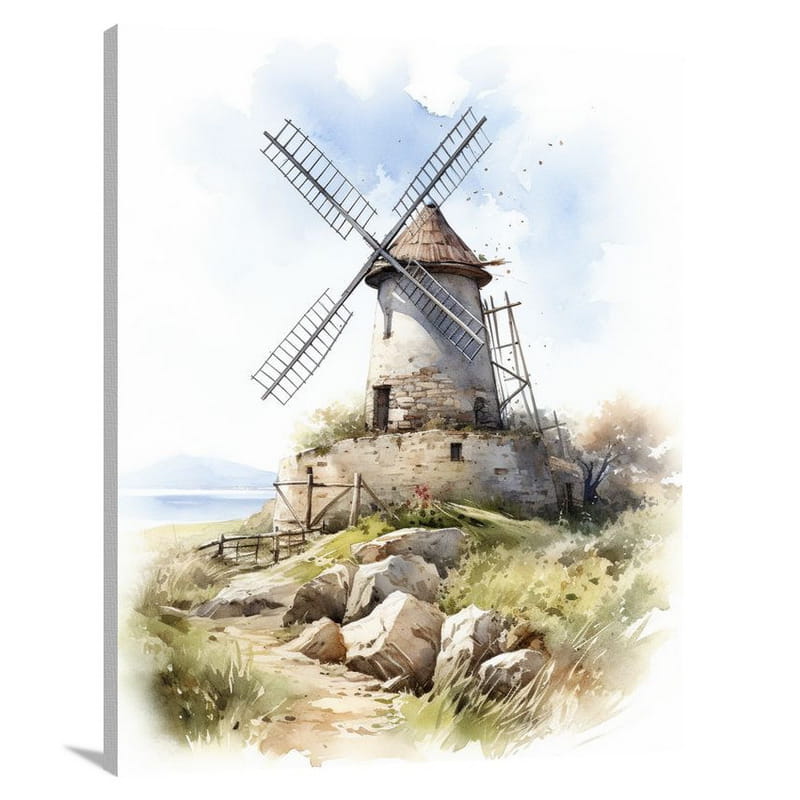 Resilient Whispers: Windmill's Endurance - Canvas Print
