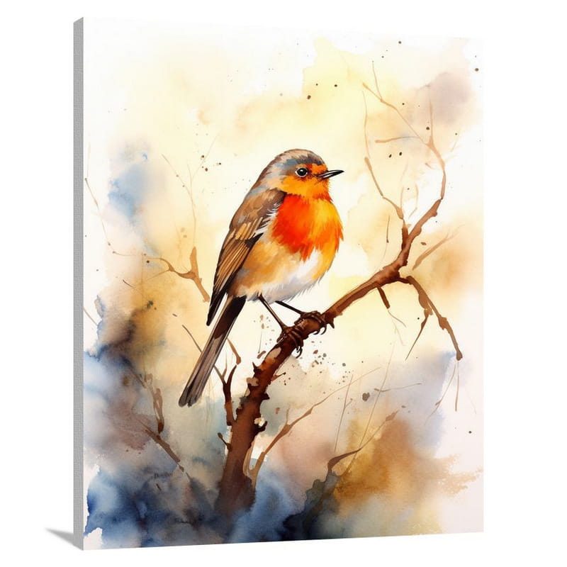 Robin's Fiery Hope - Watercolor - Canvas Print