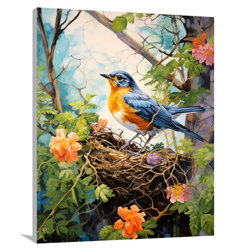 Robin's Nest: A Blooming Rebirth - Canvas Print