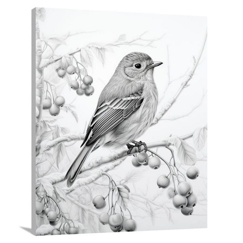 Robin's Winter Serenity - Black And White - Canvas Print