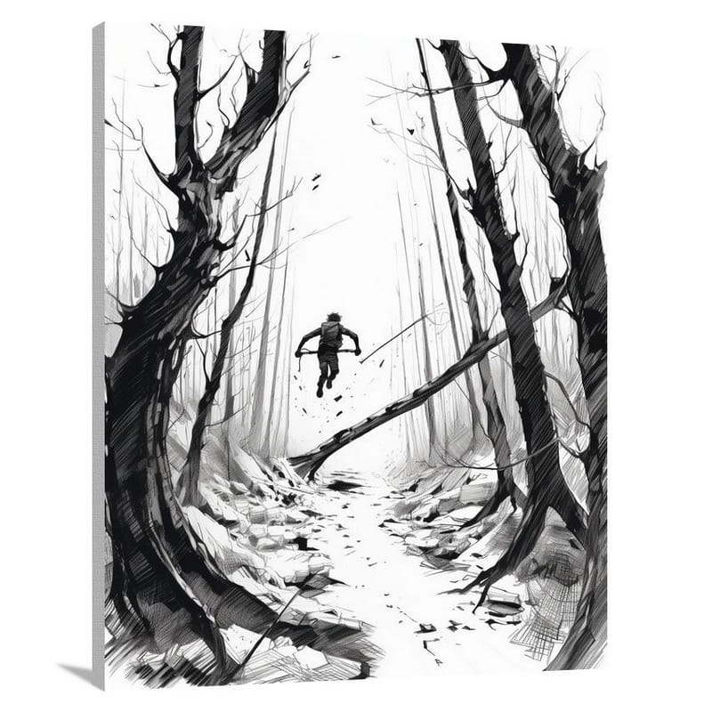 Rollerblading in the Enchanted Woods - Black And White - Canvas Print