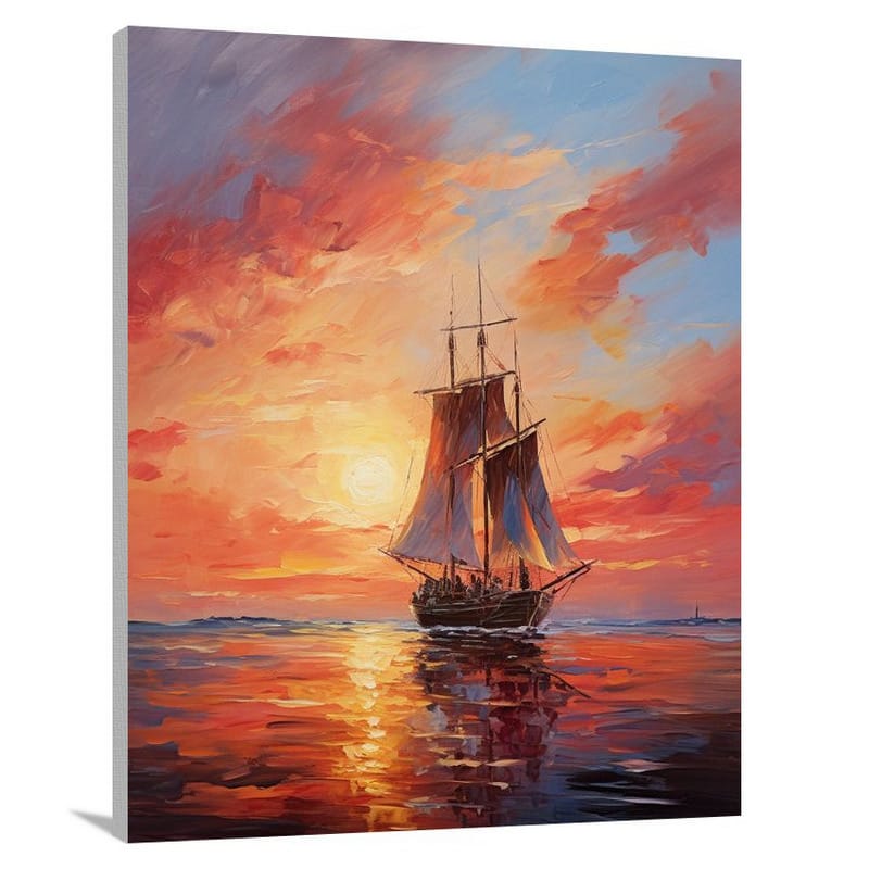 Sailboat's Fiery Voyage - Canvas Print