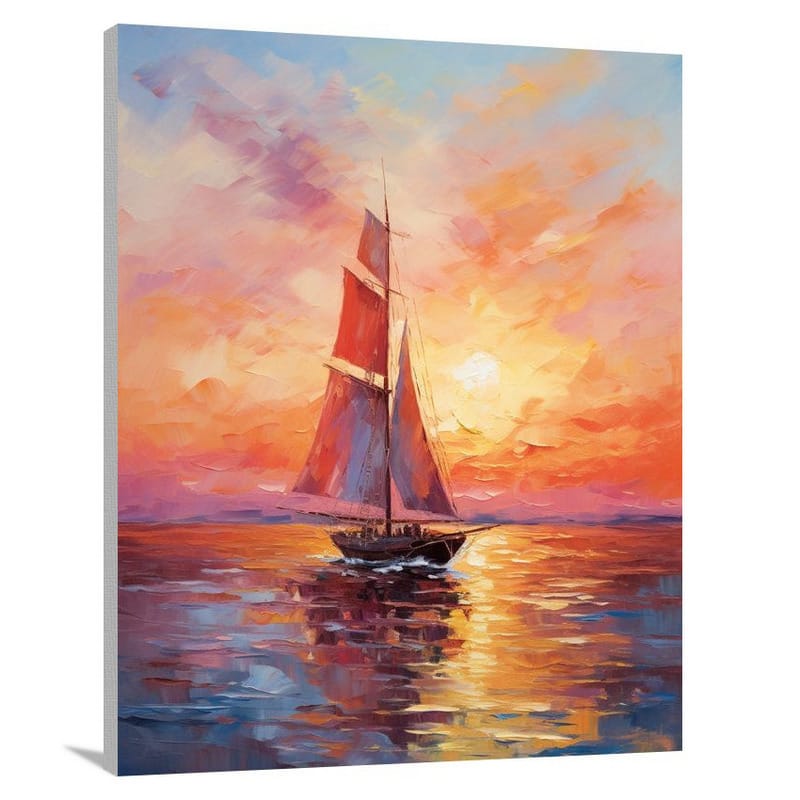 Sailboat's Fiery Voyage - Impressionist - Canvas Print