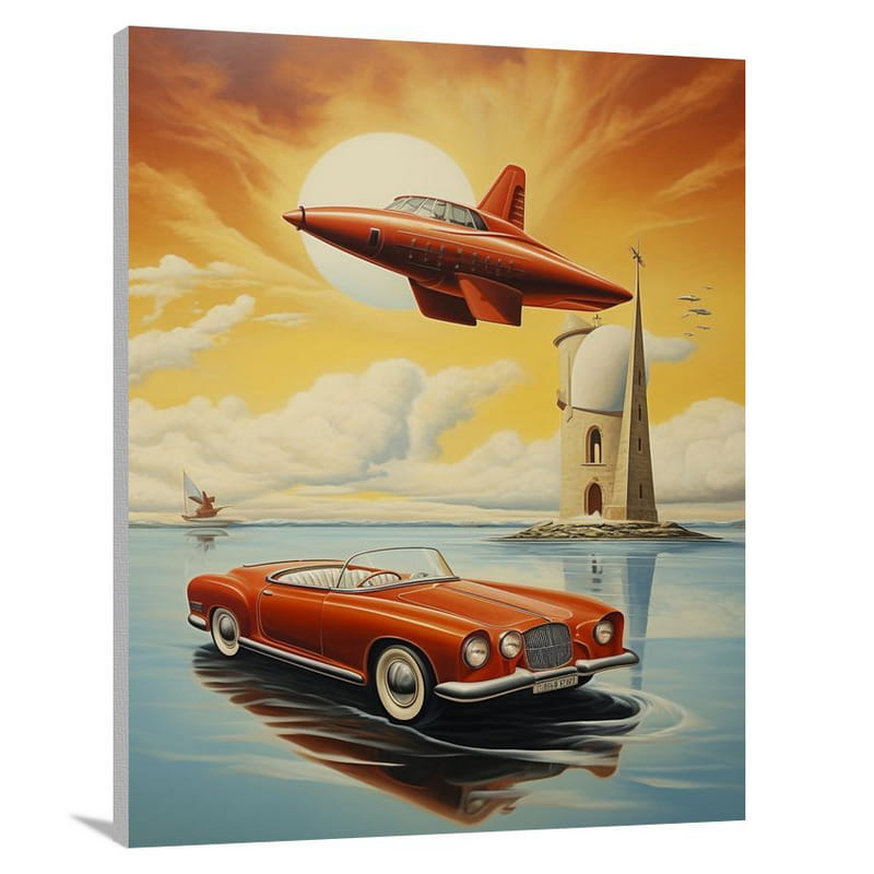 Sailboat Speed: Vintage Car & Motorboat Race - Canvas Print
