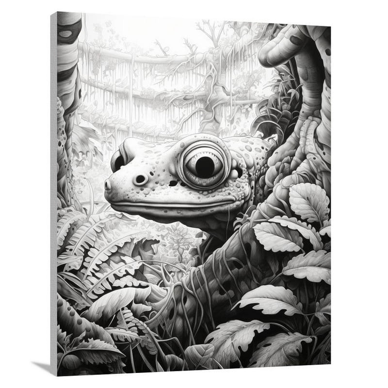Salamander's Jungle Odyssey - Black And White - Canvas Print