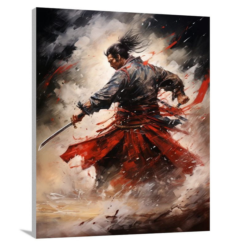 Samurai's Battle with the Storm - Canvas Print