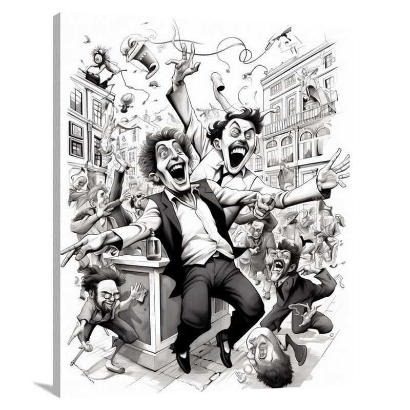 Satirical Humor in Motion - Black And White - Canvas Print