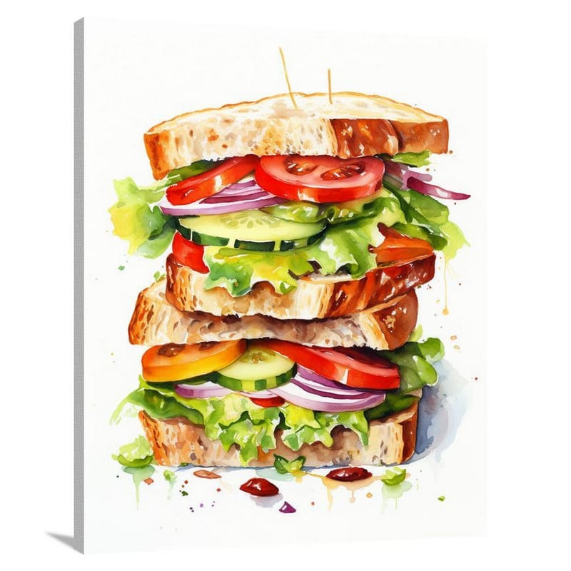 Savory Symphony: Sandwich Delight - Watercolor - Canvas Print