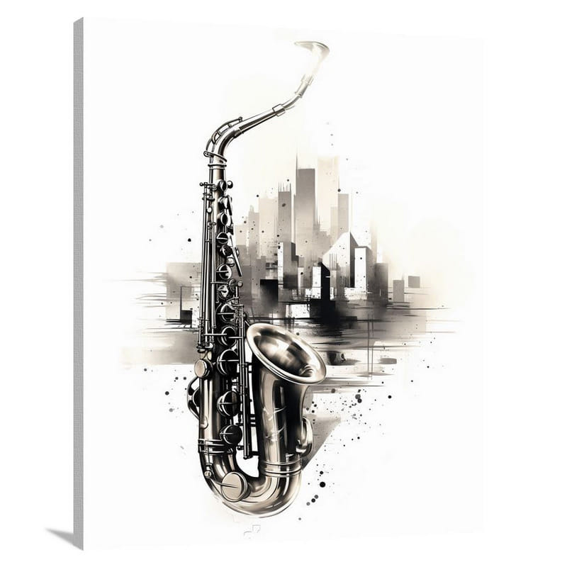 Saxophone Serenade - Black And White - Canvas Print
